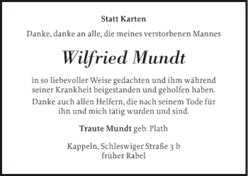 Traueranzeige von Wilfried Mundt von Schlei-Bote