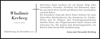 Traueranzeige von Wladimir Kerberg von Schleswiger Nachrichten