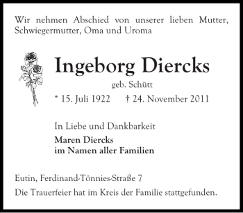 Traueranzeige von   von Ostholsteiner Anzeiger