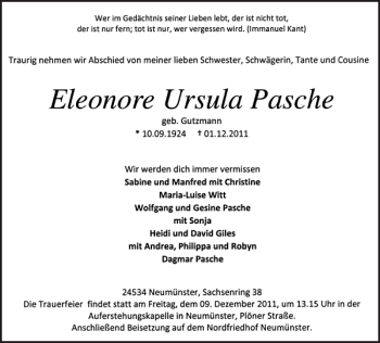 Traueranzeige von   von Holsteinischer Courier