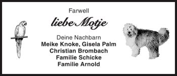 Traueranzeige von lliieebbee M Moottjjee von Sylter Rundschau