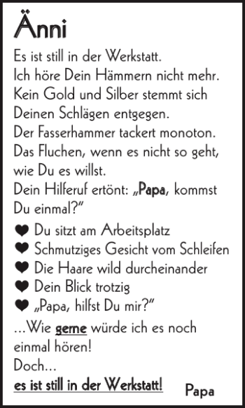 Traueranzeige von Ä Ännnnii von Holsteinischer Courier