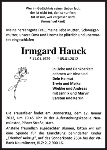 Traueranzeige von   von Holsteinischer Courier