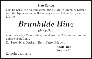 Traueranzeige von Brunhilde Hinz von Schlei-Bote