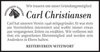 Traueranzeige von Carl Christiansen von Husumer Nachrichten