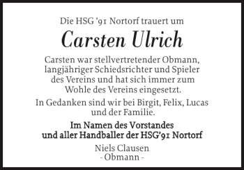 Traueranzeige von Carsten Ulrich von Landeszeitung