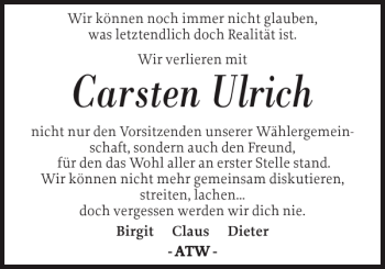 Traueranzeige von Carsten Ulrich von Landeszeitung
