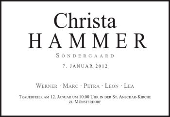 Traueranzeige von ChristaHAMMER  von Norddeutsche Rundschau