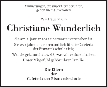 Traueranzeige von Christiane Wunderlich von Elmshorner Nachrichten