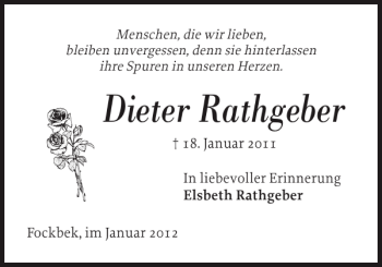 Traueranzeige von Dieter Rathgeber von Landeszeitung