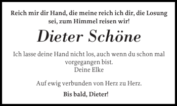 Traueranzeige von Dieter Schöne von Elmshorner Nachrichten