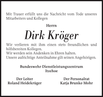 Traueranzeige von Dirk Kröger von Norddeutsche Rundschau