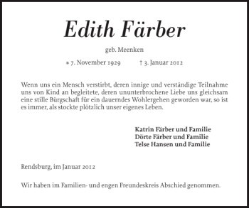 Traueranzeige von Edith Färber von Landeszeitung