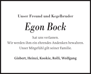 Traueranzeige von Egon Bock von Sylter Rundschau