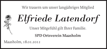 Traueranzeige von Elfriede Latendorf von Schlei-Bote