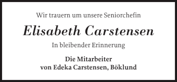 Traueranzeige von Elisabeth Carstensen von Schleswiger Nachrichten