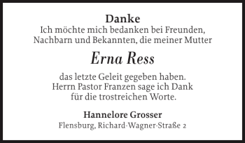 Traueranzeige von Erna Ress von Flensburger Tageblatt