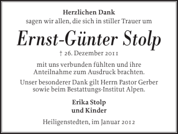 Traueranzeige von Ernst-Günter Stolp von Norddeutsche Rundschau