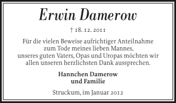 Traueranzeige von Erwin Damerow von Husumer Nachrichten