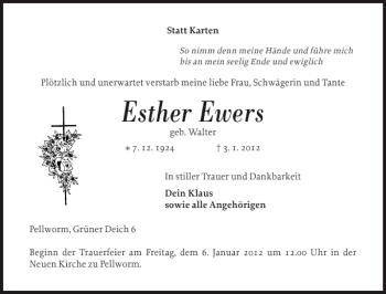 Traueranzeige von Esther Ewers von Husumer Nachrichten