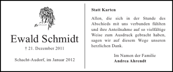 Traueranzeige von Ewald Schmidt von Landeszeitung