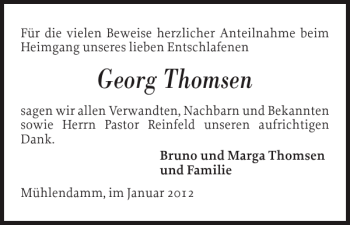 Traueranzeige von Georg Thomsen von Flensburger Tageblatt