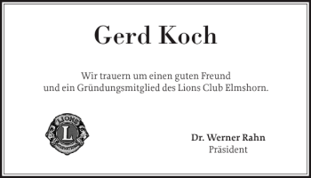 Traueranzeige von Gerd Koch von Elmshorner Nachrichten