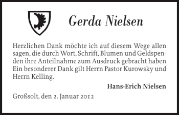 Traueranzeige von Gerda Nielsen von Flensburger Tageblatt
