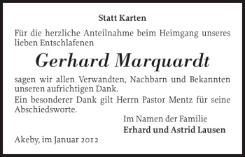 Traueranzeige von Gerhard Marquardt von Schlei-Bote