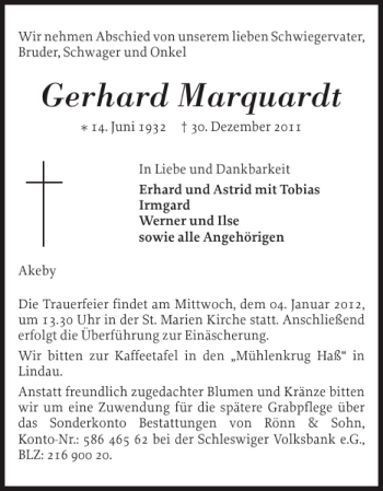 Traueranzeige von Gerhard Marquardt von Schlei-Bote