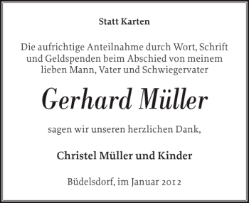 Traueranzeige von Gerhard Müller von Landeszeitung