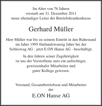 Traueranzeige von Gerhard Müller von Landeszeitung
