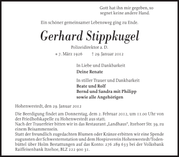 Traueranzeige von Gerhard Stippkugel von Landeszeitung