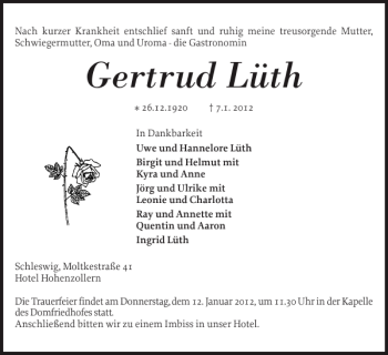 Traueranzeige von Gertrud Lüth von Schleswiger Nachrichten