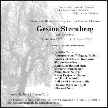 Traueranzeige von Gesine Sternberg von Elmshorner Nachrichten