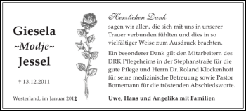 Traueranzeige von Giesela Jessel von Sylter Rundschau
