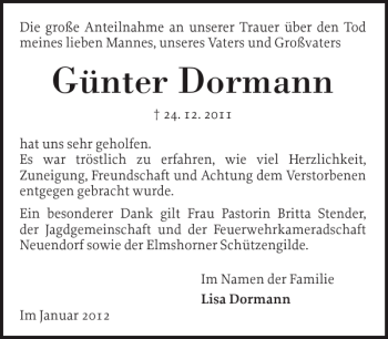 Traueranzeige von Günter Dormann von Elmshorner Nachrichten