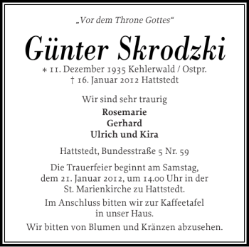 Traueranzeige von Günter Skrodzki von Husumer Nachrichten