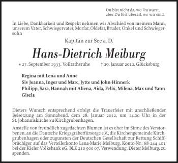 Traueranzeige von Hans-Dietrich Meiburg von Flensburger Tageblatt
