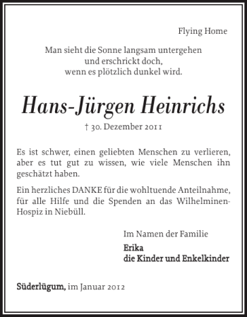 Traueranzeige von Hans-Jürgen Heinrichs von Holsteinischer Courier