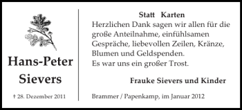 Traueranzeige von Hans-Peter Sievers von Landeszeitung