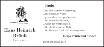 Traueranzeige von Hans Heinrich Bräuß von Elmshorner Nachrichten