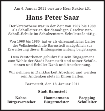 Traueranzeige von Hans Peter Saar von Elmshorner Nachrichten