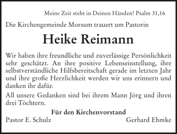 Traueranzeige von Heike Reimann von Sylter Rundschau