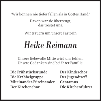 Traueranzeige von Heike Reimann von Sylter Rundschau