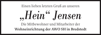Traueranzeige von Hein Jensen von Husumer Nachrichten