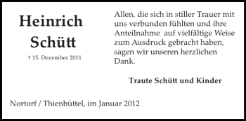 Traueranzeige von Heinrich Schü von Landeszeitung