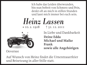 Traueranzeige von Heinz  von Flensburger Tageblatt