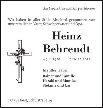 Traueranzeige von Heinz Behrendt von Elmshorner Nachrichten