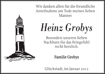 Traueranzeige von Heinz Grobys von Norddeutsche Rundschau